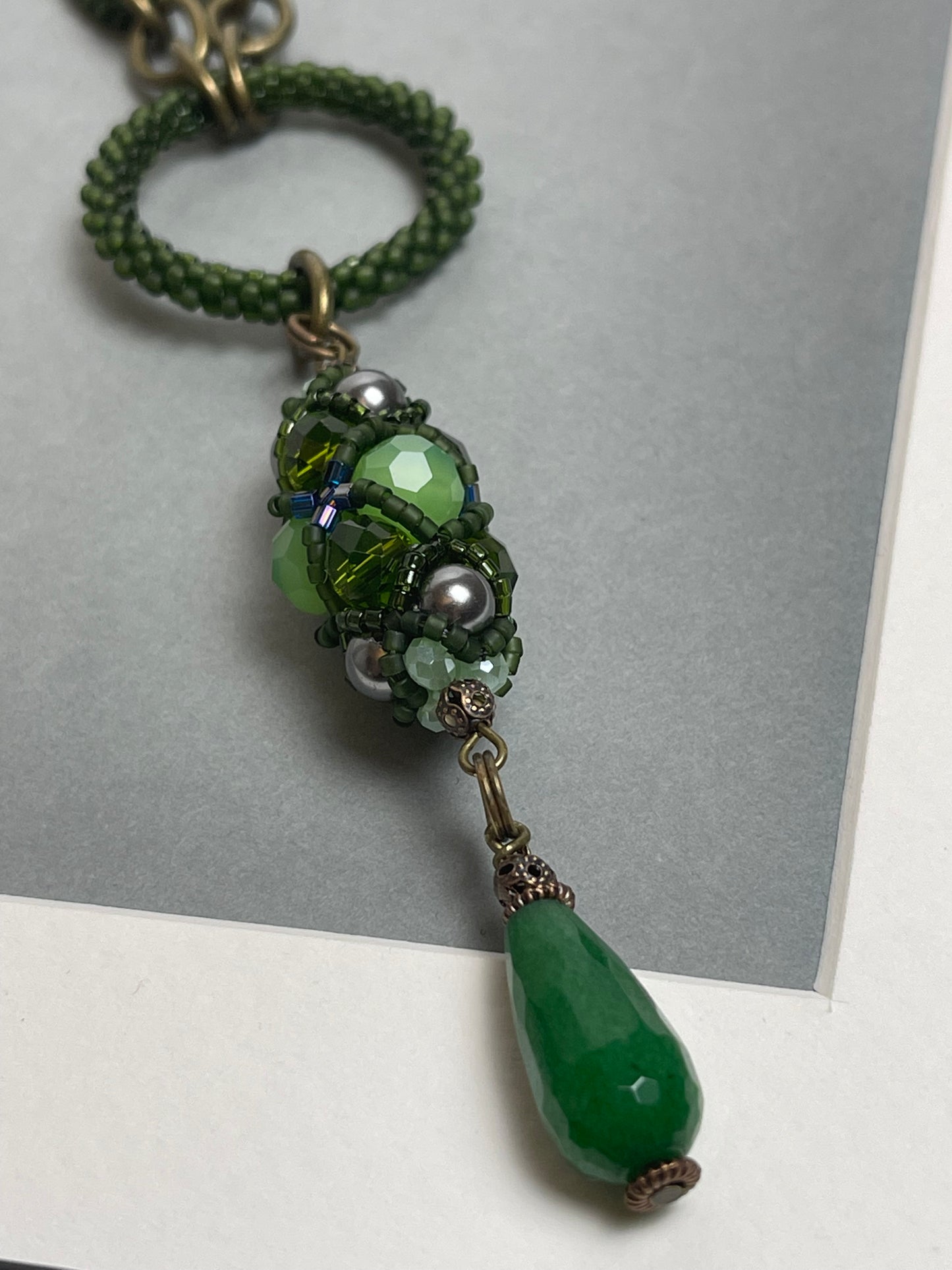 Green seed beads beaded necklace