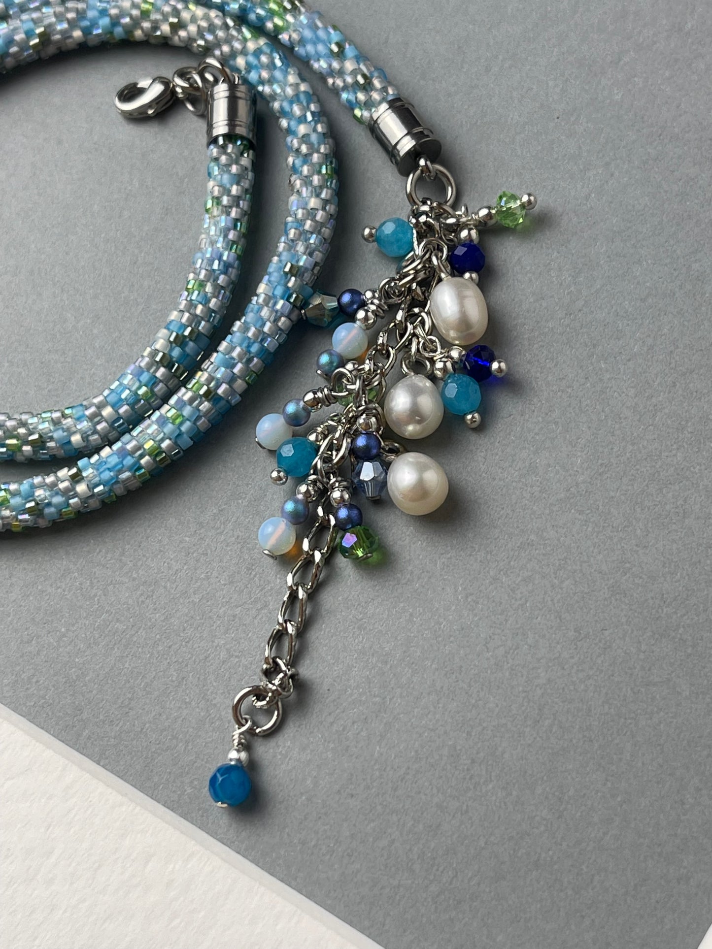 Beautiful blue mix shades necklace that can also be worn as a bracelet