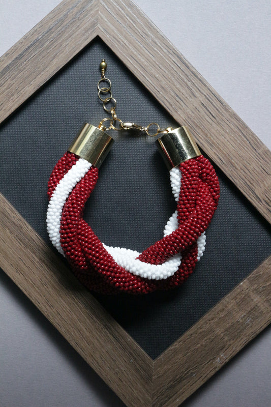 Red and White Braided Large Bracelet