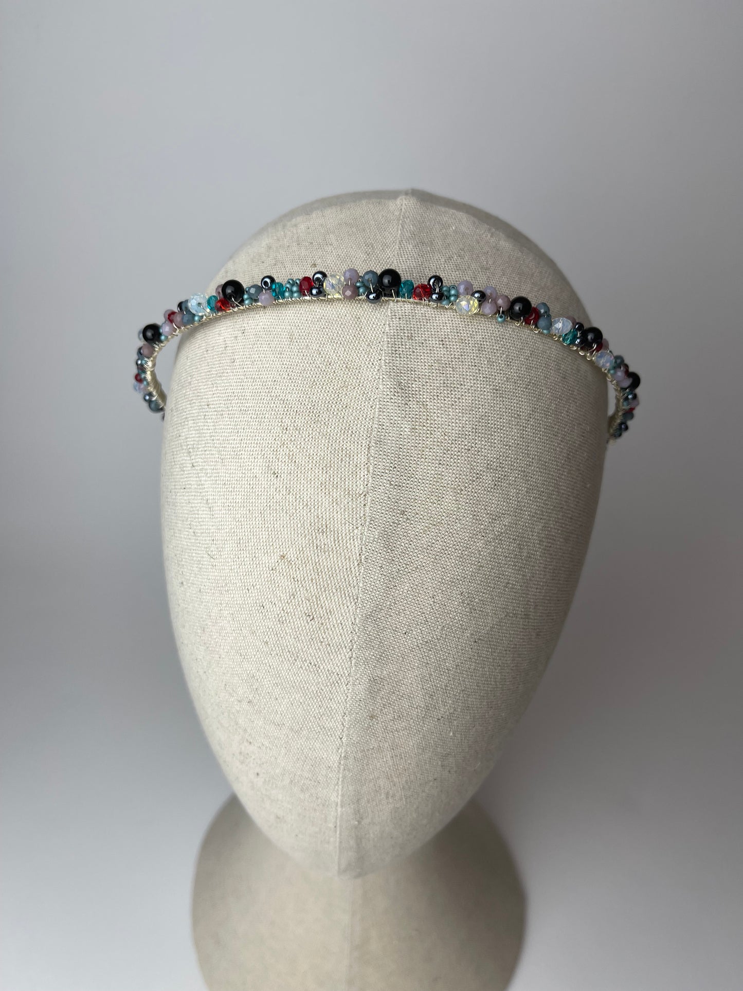 Hair band with crystal and seed beads