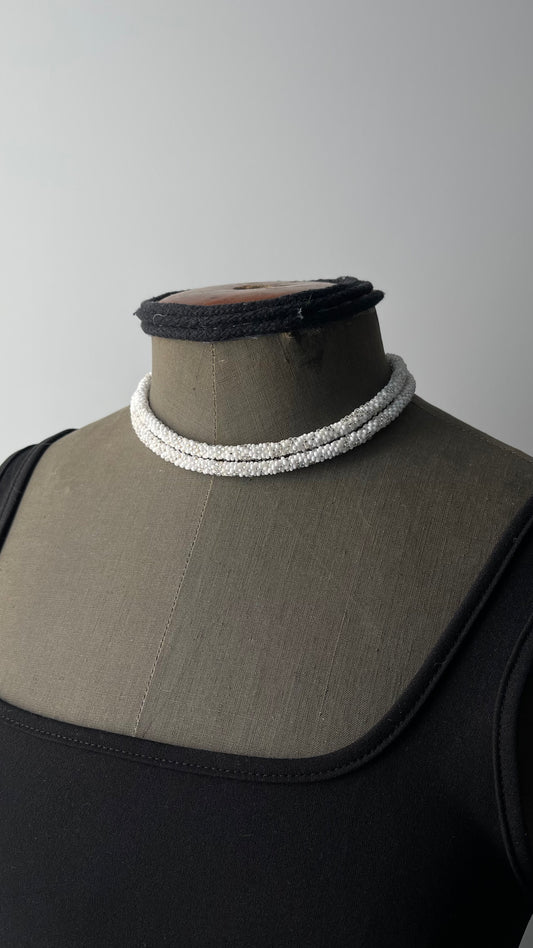 White double choker with grey accents