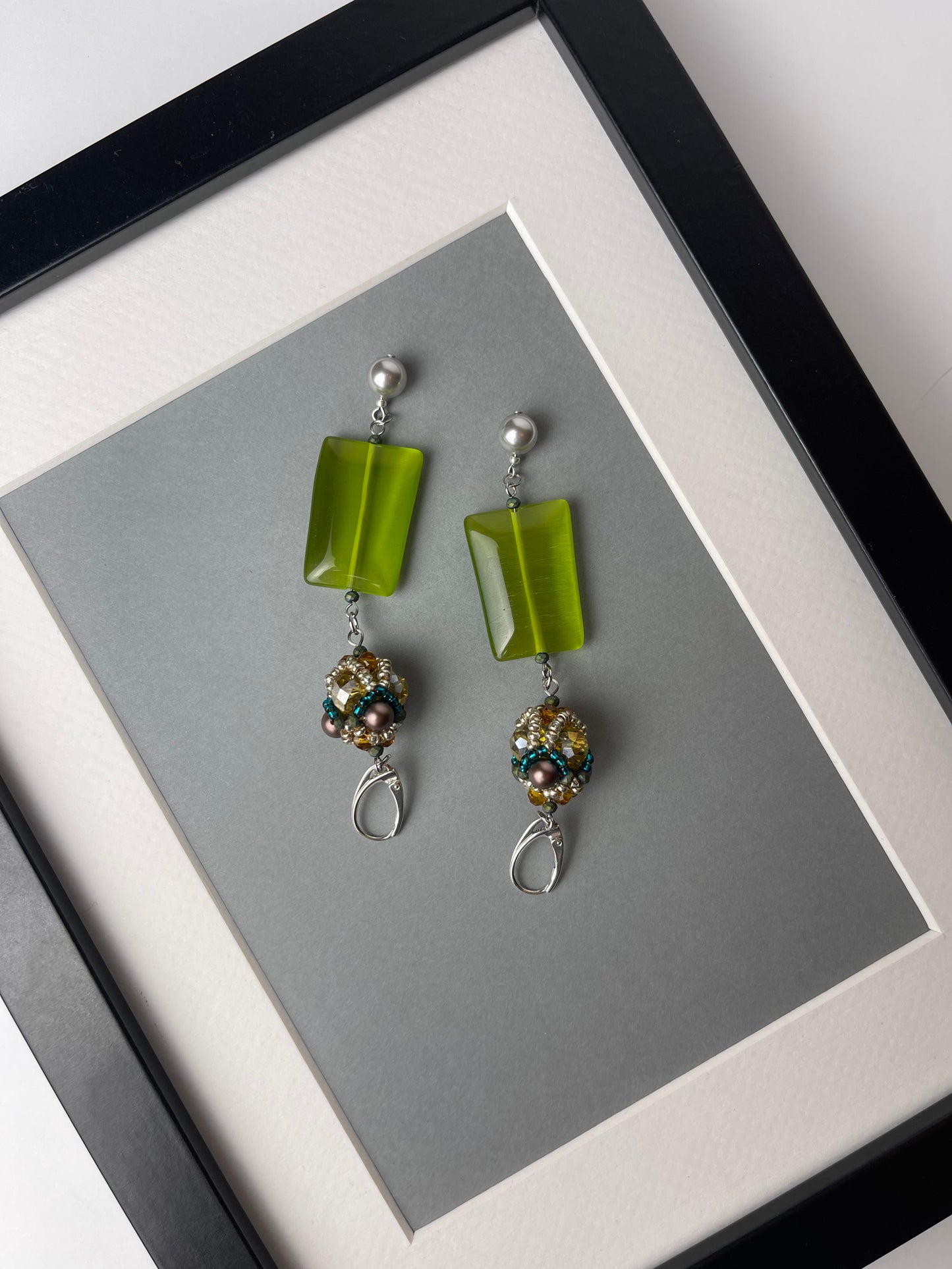 Earrings with Natural stone and beaded element